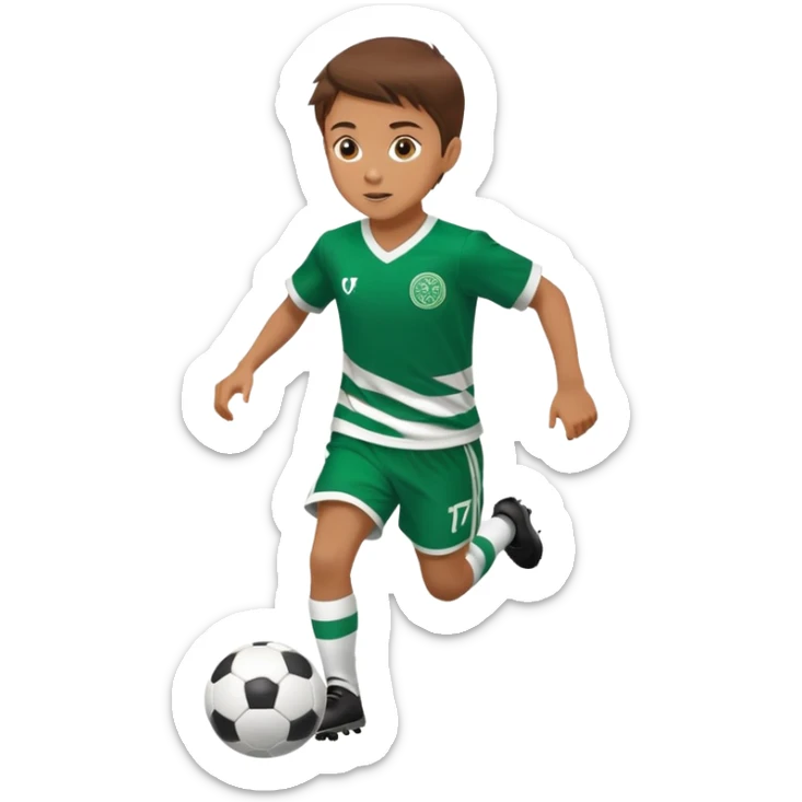Brown hair 6 years old boy footballer running playing soccer wearing celtic uniform ( jersey) # 17 in the jersey !  sticker