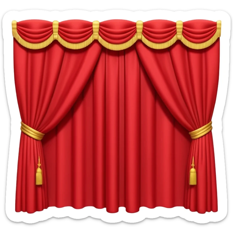 A 3D emoji of red theater curtains in , slightly parted in the middle with soft folds. Glossy, smooth texture, minimal Apple-style rendering, isolated on a white background.




 sticker