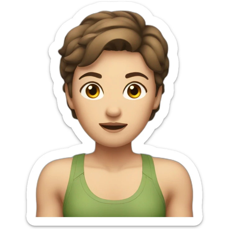 woman with muscles,short hair,tired eyes,brown hair, tight swimming trunks sticker