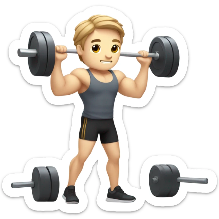 Kawaii White man with light brown hair at gym standing with barbell from side view sticker
