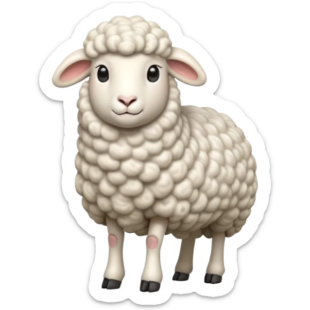 cinematic-[sheep]-realistic-full-body-standing-emoji,-tail-flicking-lazily,-head-tilted-dramatically,-curly-[white]-fur,-simplified-yet-realistic-focused-features,-highly-detailed,-glowing-with-an-almost-sarcastic-glow sticker