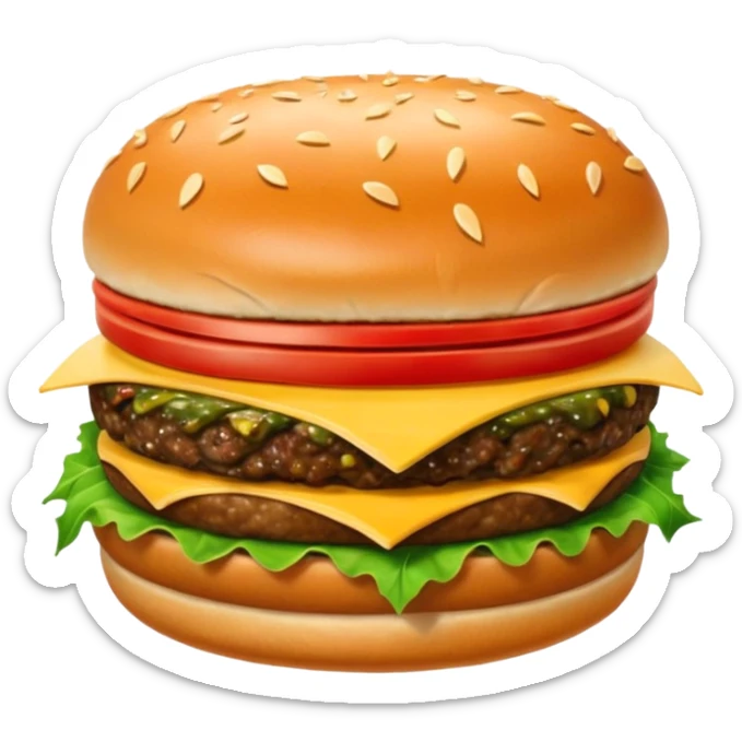 Generar hamburguesa de pan color café con semillas hemp encima del pan, con carne, tomate, lechuga, queso, piña dentro de ella sticker