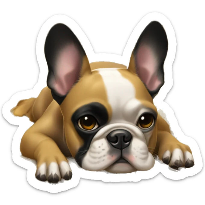 Black-and-tan French bulldog laying on big pile of gold coins sticker