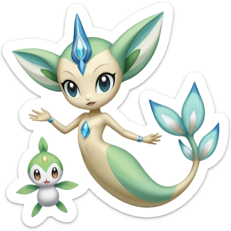 Meloetta-Celebi-Primarina-Cresselia-Fakémon-fusion, full body sticker