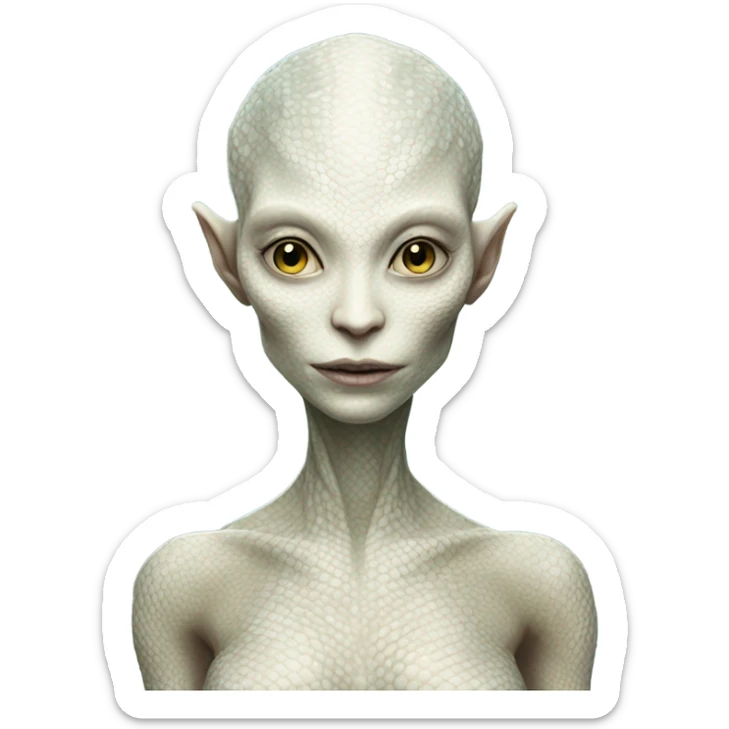 a full body portrait of a Reptilian alien woman with pale white skin and intricate scale patterns sticker