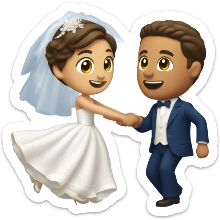 Puerto rican beard short brown hair with blue hat and navy blue suit first dance with blond long hair girl with white  wedding dress  sticker