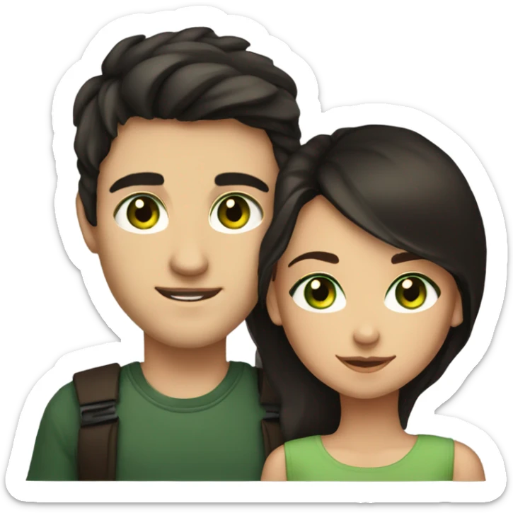 A dark-haired and brown-eyed girl with a guy who has dark hair and green eyes sticker