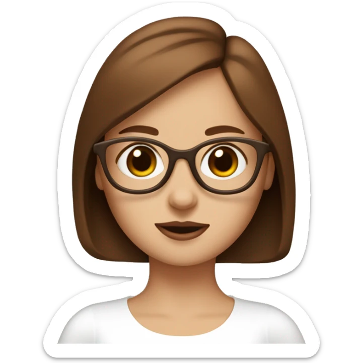 the brown hair girl with blue eye wear a white minimal dress and her brown sausage dog sticker