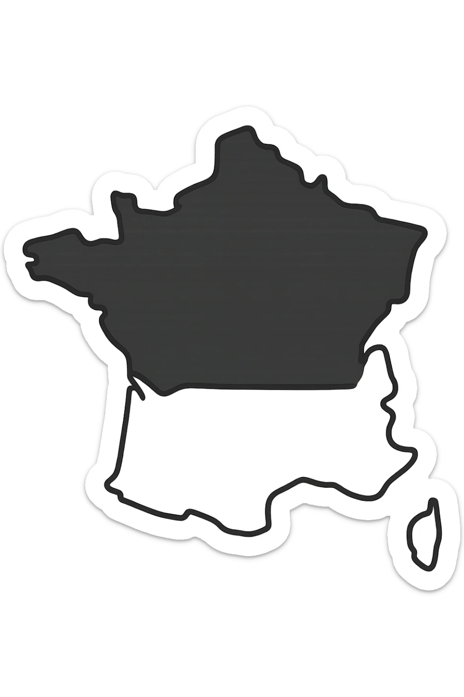 minimal and clear map of France split into two parts: northern part in black, southern part in white, no text sticker