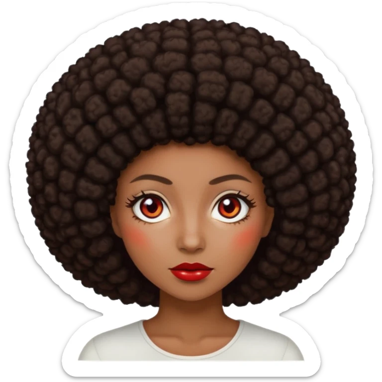 change her hair to a dark brown afro, dark brown eyes, and make the eye whites red sticker