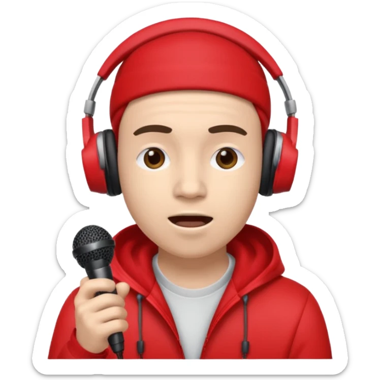 emoji de persona haciendo beatbox con un micrófono y unos audífonos rojos puestos sticker