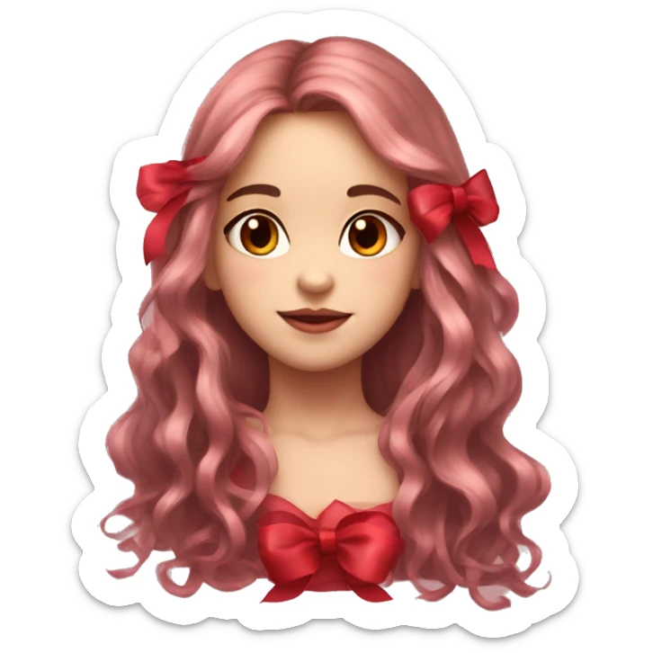 Coquette girl rosy cheeks and red ribbons and long hair sticker