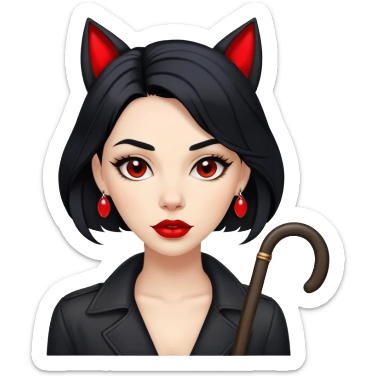 Fashionable woman with long black hair, big red lips, and Cane Corso dog ears and short tail sticker