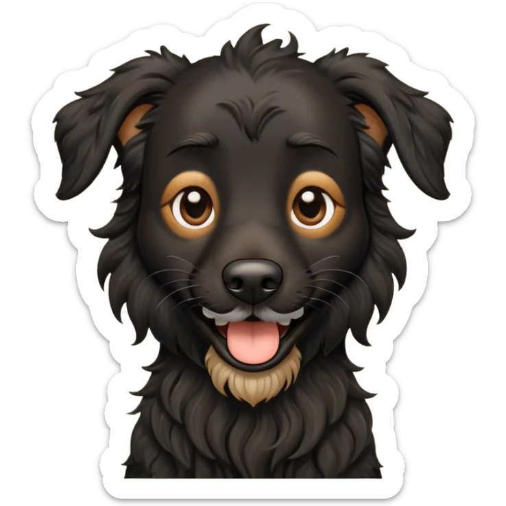 Tall, black, skinny dog with wiry wavy hair, and a beard and eyebrows smiling  sticker