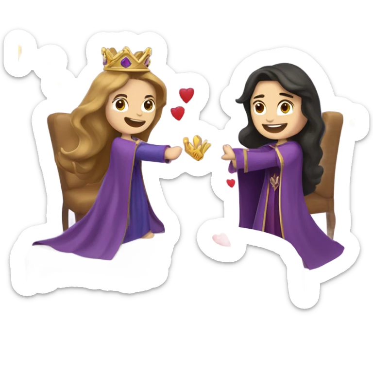 Caucasian long  brunette woman wearing formal royal purple robes and a crown who has thrown hearts to the man she adores  sticker