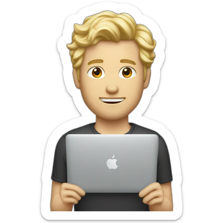 blonde male with macbook, slightly curly hair and light facial hair and undercut haircut sticker