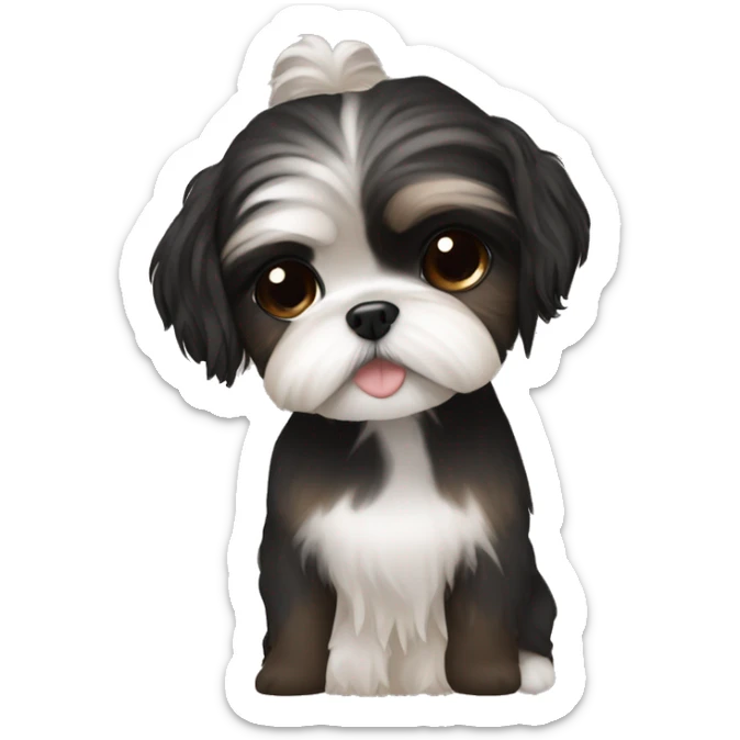 Shih tzu black held by girl with light skin and dem brown hair  sticker