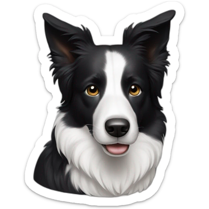 A black and white border collie with an skewed to the left white spot on his head sticker