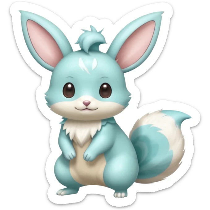 Kawaii Shiny Colorful Pastel Minty Green-Blue Minccino-Furret-Emolga-Eevee-fusion Full Body sticker