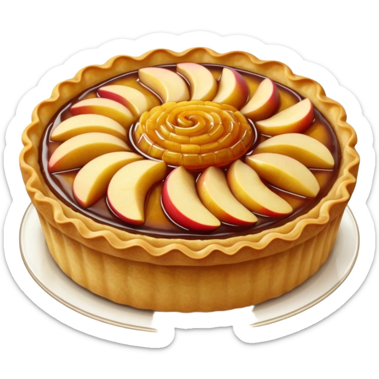 whole baked tart with golden crimped crust and glossy caramelized apple or fruit compote filling, soft texture, slight bubbling or fruit slices swirl, no plate or garnish, soft lighting, emoji scale sticker