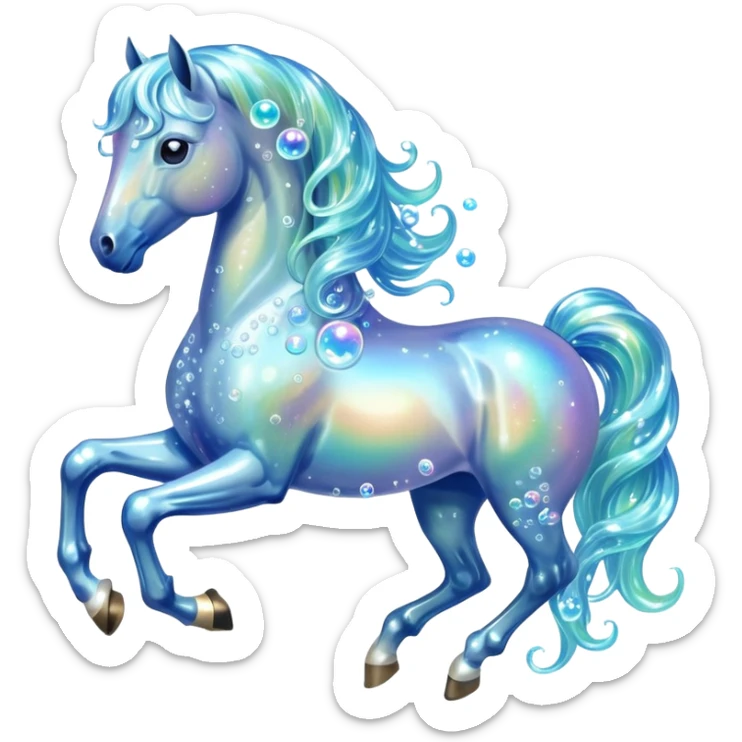 A magical horse made entirely of transparent bubbles and water, with a flowing mane of small bubbles sticker