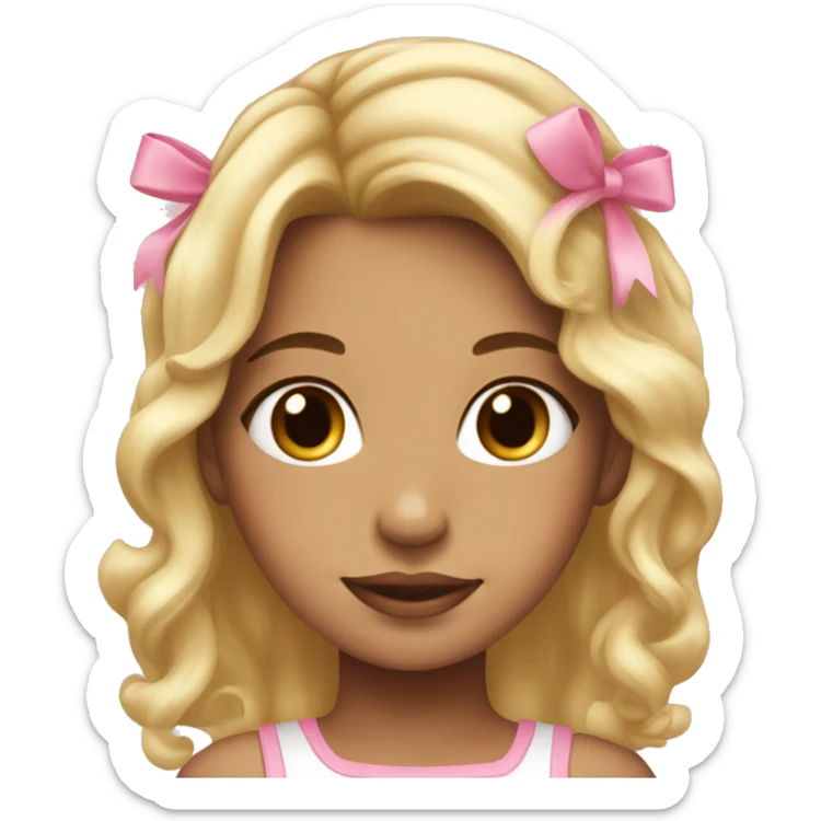 girl with light pink bows in hair. hair is blonde, pink and brown chunky highlights sticker