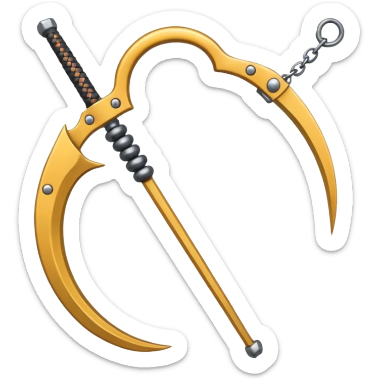 make japan weapon named "kusarigama" like hoe with chain and ball at the end of chain sticker