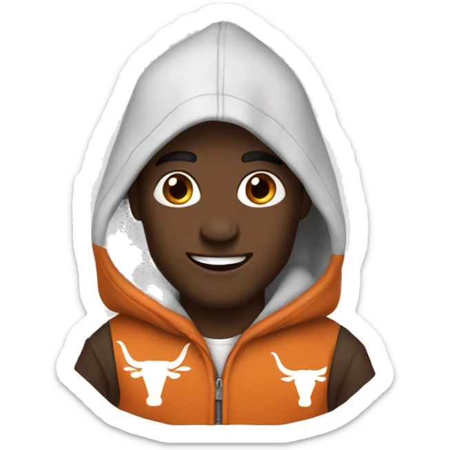 Man with dark hair, pale skin, orange Texas Longhorns hoodie sticker