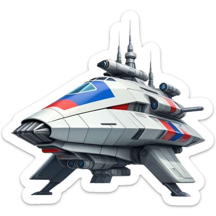 Massive futuristic Russian mothership with prominent flag colors, intimidating weapons sticker