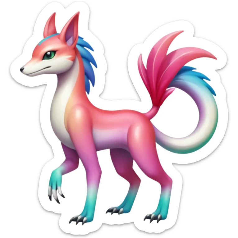 Colorful gradients-colored Meloetta-Sergal-Palkia-hybrid-fusion-Fakémon-creature, full body sticker