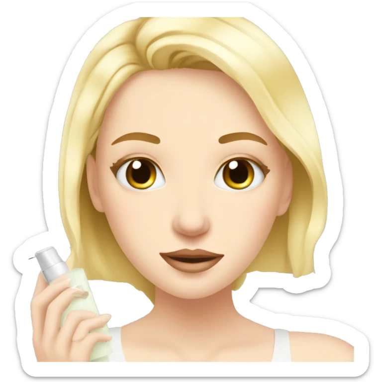 blonde girl with pale skin doing skincare in front of mirror  sticker