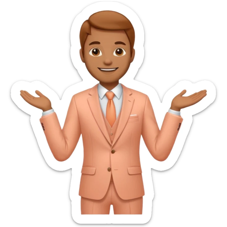 Excited pursed lip full body man emoji with a large peach where there waist would usually be sticker