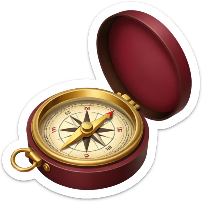 burgundy travel item with  a gold compass in the lower right corner of the emoji in front of travel item sticker