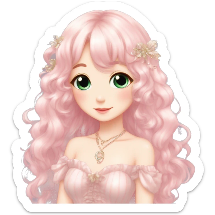 Dreamy pretty elegant cute shiny blushing shy anime lady kawaii beautiful hair naturecore fairycore cottagecore jewels trending aesthetic full body sticker