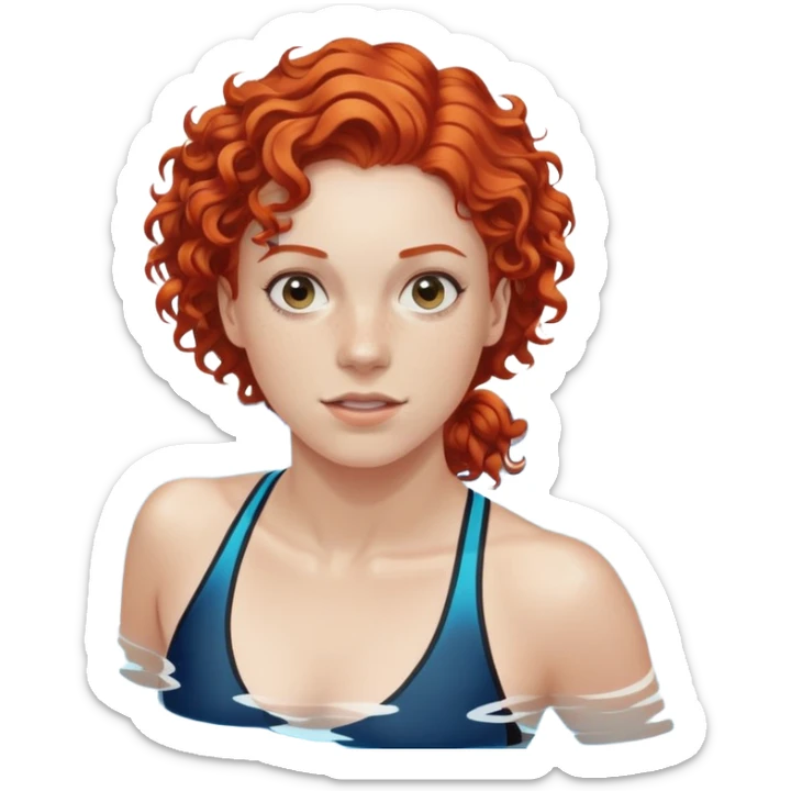 22-year-old white female athlete swimmer with curly red hair about to enter a pool sticker