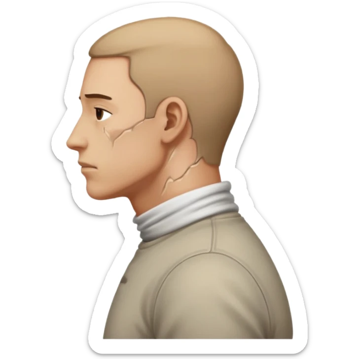 side view of man with bent neck, pain from the back of his neck sticker