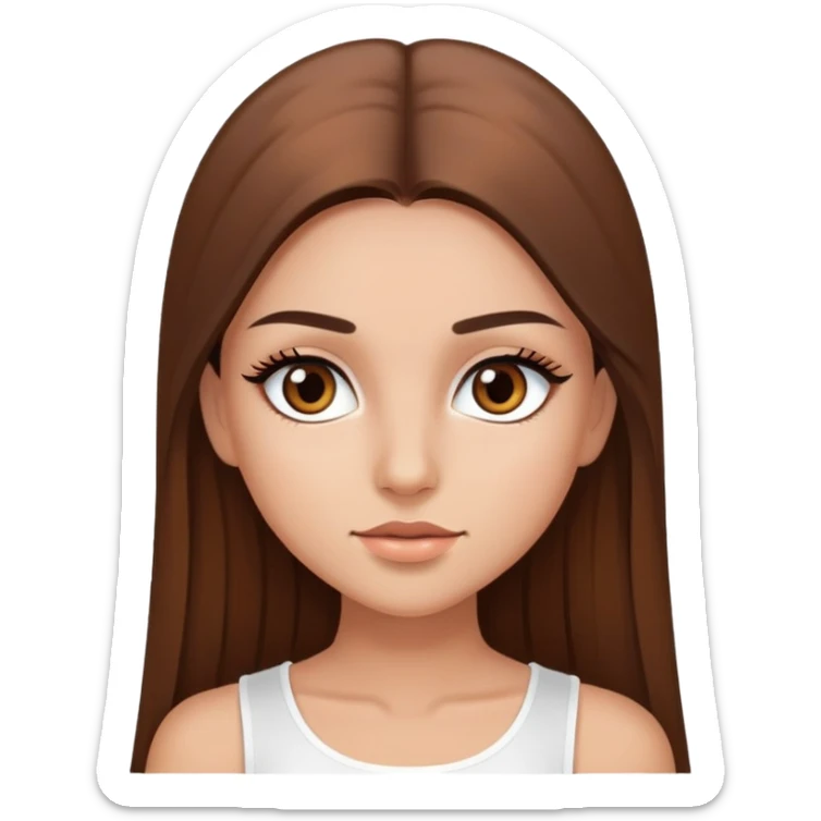 beautiful girl, long straight brown hair, brown eyes with lashes, wearing a white crop top, tan skin sticker