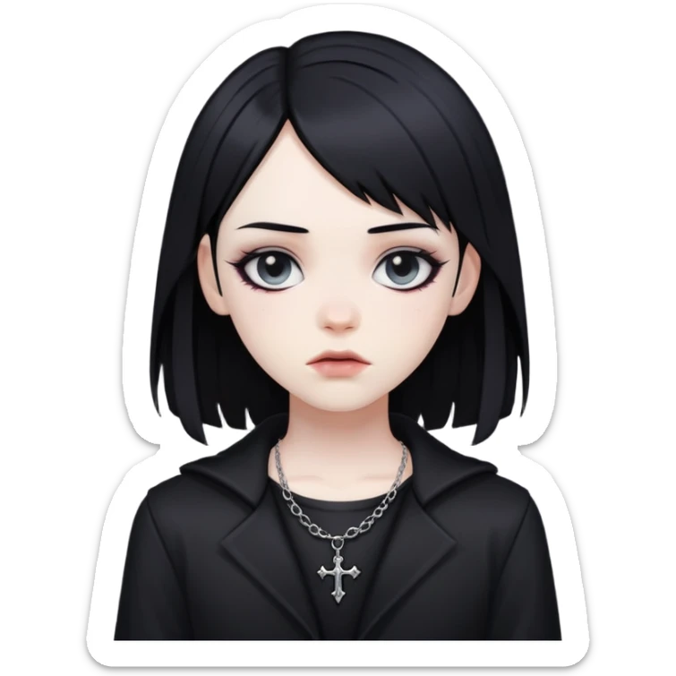 gothic femboy with black hair, pale skin, dark clothes sticker