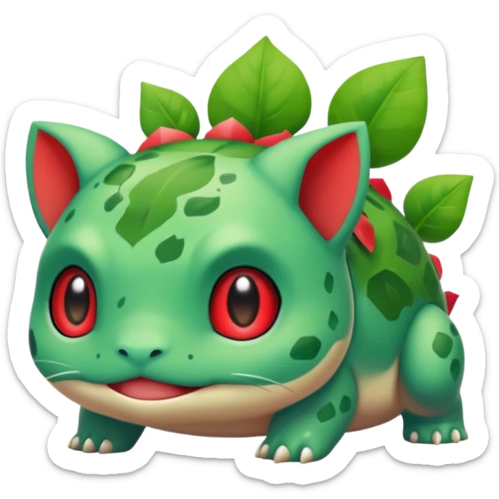 Bulbasaur in Rednote app icon style, playful and vibrant color palette, no music note, clean and modern sticker
