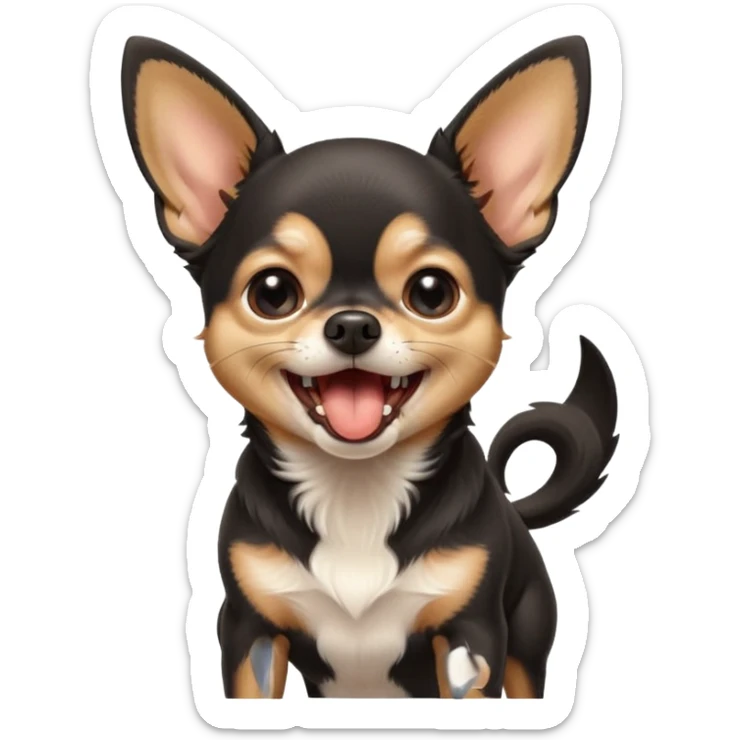 A high-resolution digital illustration of a cute black and tan chihuahua yawning. portrait in a clean, semi-realistic style sticker