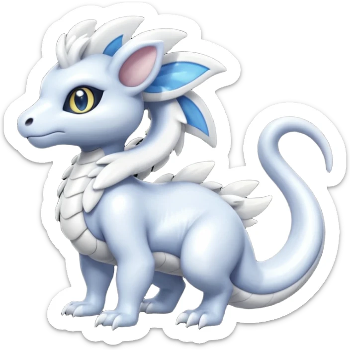 White glossy soft silky furry iridesent Absol-Shinx-Snake-fusion-hybrid, full body sticker