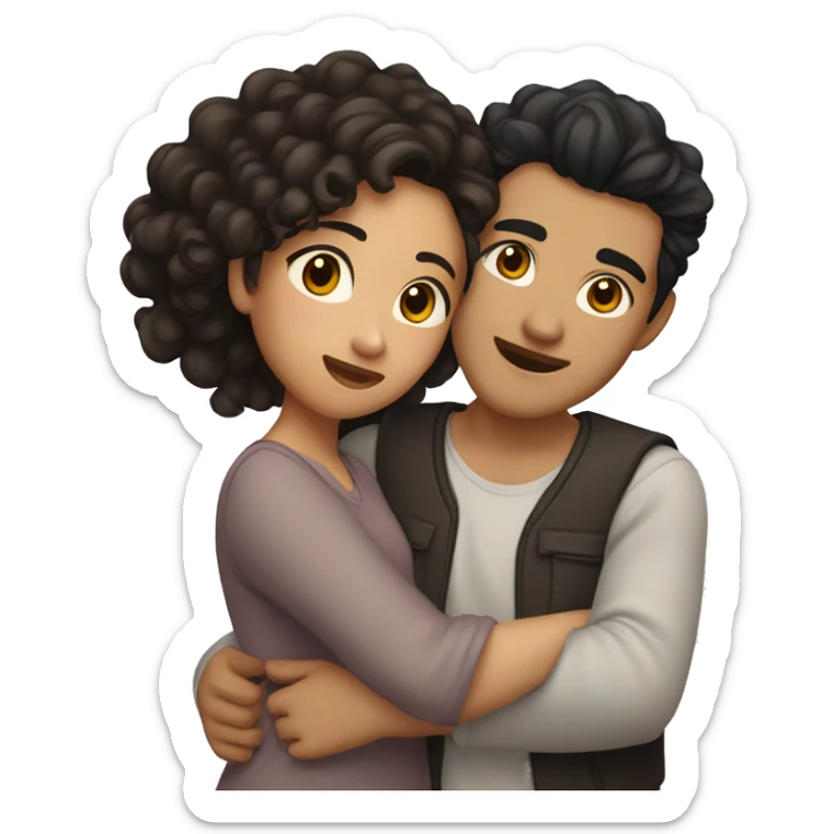 A half Asian man with dark hair and amber eyes embracing a half Asian woman with dark wavy curly hair and dark hazel eyes. They are in love sticker