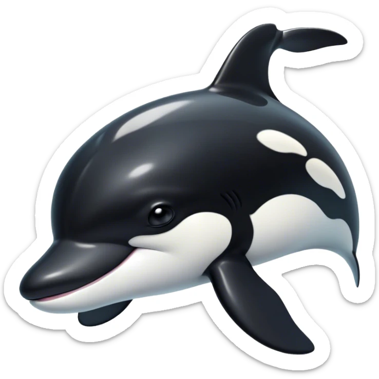Cinematic Noble orca Portrait Emoji, Poised and majestic, with a sleek, streamlined black-and-white body, piercing intelligent eyes, and a powerful, commanding presence, Simplified yet sharp and sophisticated features, highly detailed, glowing with a soft oceanic radiance, high shine, intelligent and formidable, stylized with an air of deep-sea dominance, focused and alert, soft glowing outline, capturing the essence of an apex predator that appears ready to surge out of the waves with effortless authority! sticker