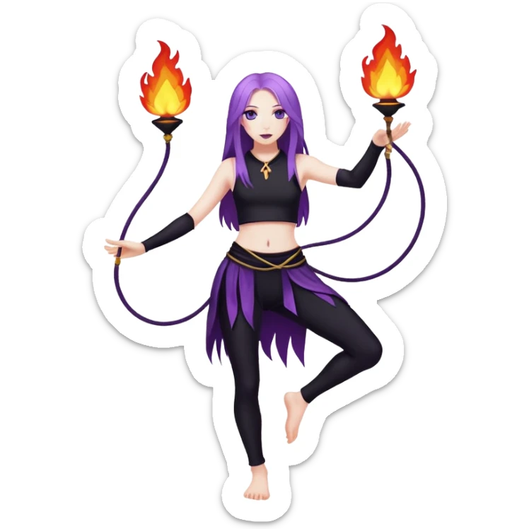 Full body Poi fire performer pale skin with long purple hair sticker