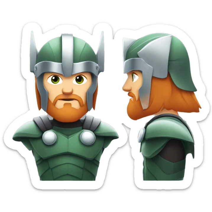 avatar of a man with short red hair, trimmed beard, gray-green eyes, and wearing Thor's winged helmet. Serious expression, clean shapes, and smooth gradients. sticker