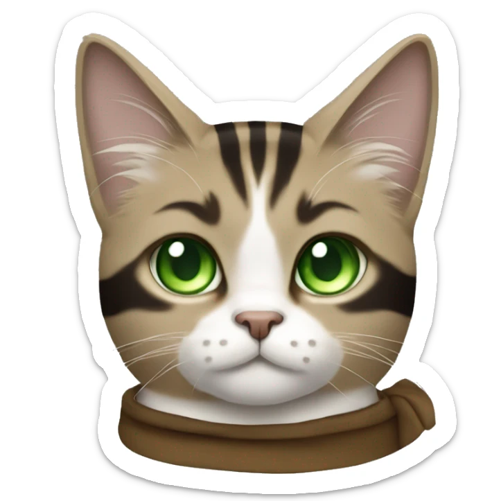 Brown and black striped long hair cat with green eyes dressed as obi wan kenobi sticker