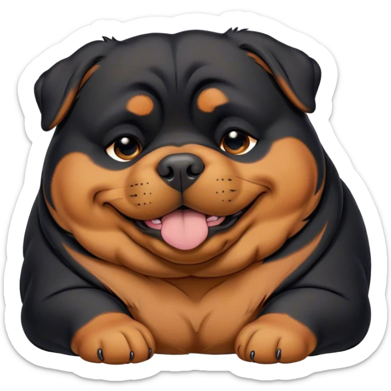 Cinematic Meme-Worthy Chubby Sleeping Rottweiler Portrait Emoji, Head resting peacefully with a contented smile, featuring a delightfully chubby build and a luxuriously soft black and tan coat, eyes shut in a serene nap, Simplified yet hilariously adorable features, highly detailed, glowing with a soft, drowsy light, high shine, relaxed and utterly lovable, stylized with an air of playful laziness, bright and endearing, soft glowing outline, capturing the essence of a comically sleepy guardian, so meme-worthy it feels like it could instantly become the next viral sensation of adorable slumber! sticker