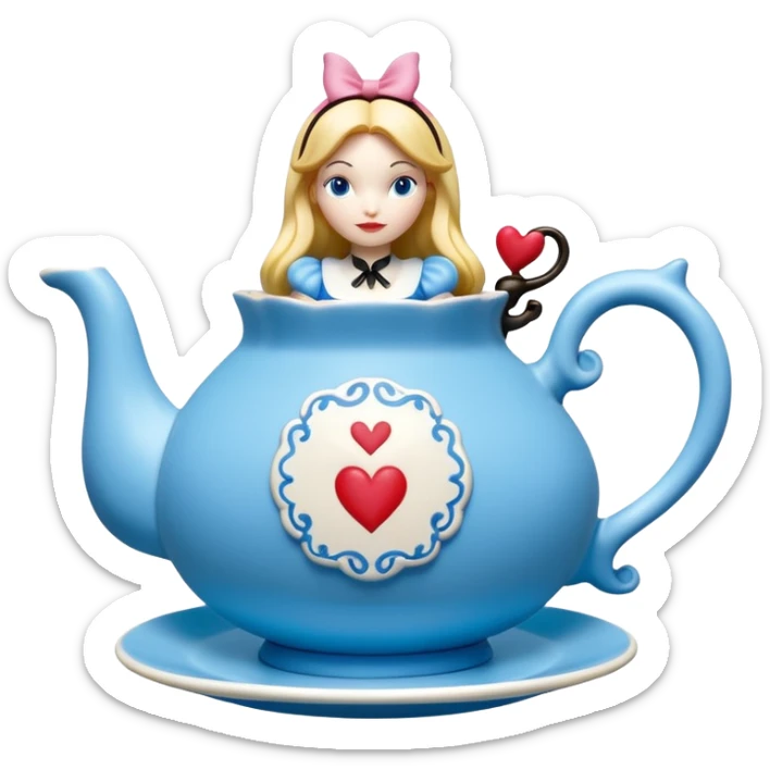 Isolated, detailed illustration of the most incredibly amazing modern style of disney's Alice in wonderland tea party
figurine imaginable, toy style. sticker