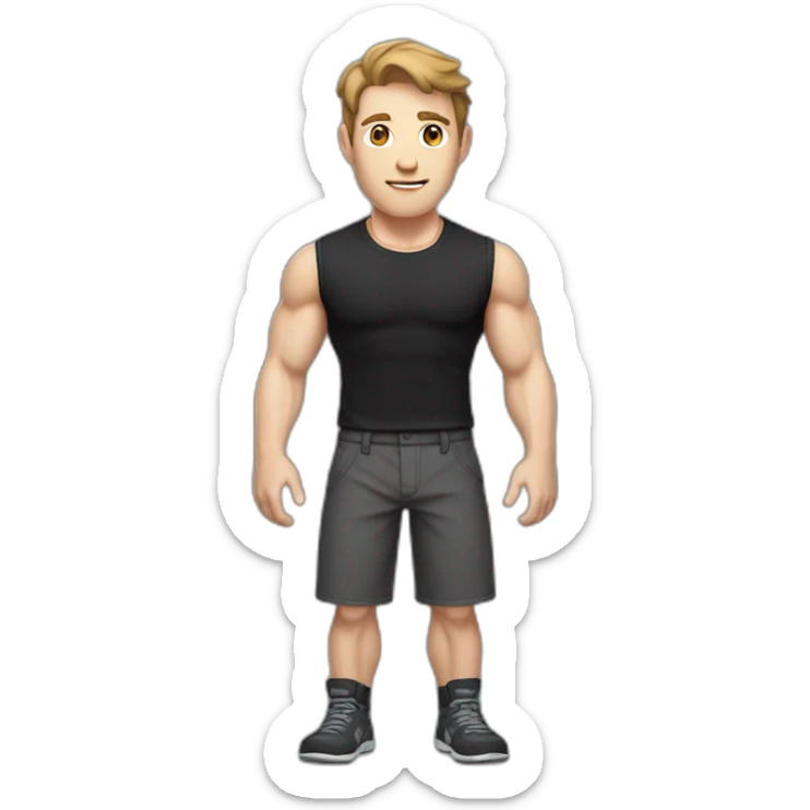 Pale skinned Fit Man With the biceps and brown hair in black shirt and gray shorts sticker
