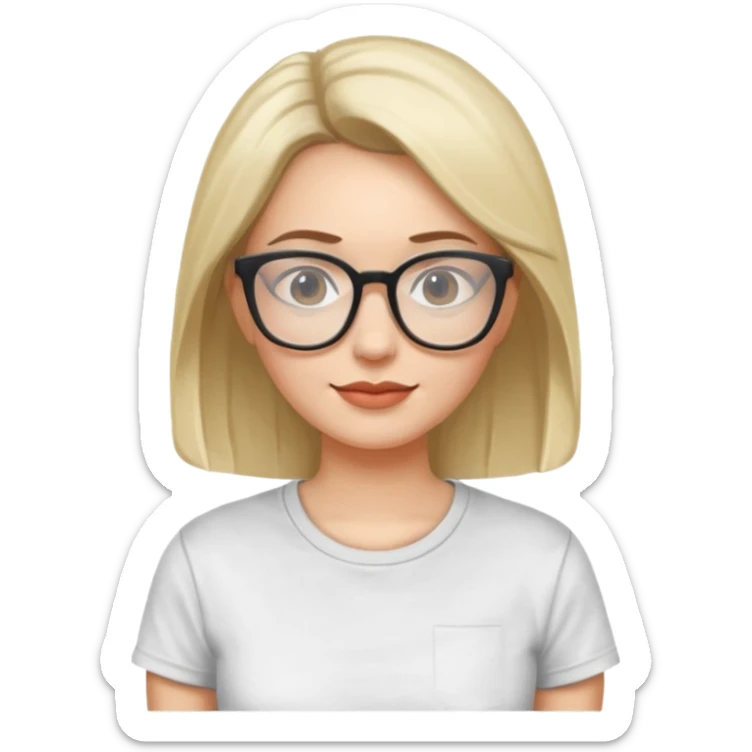 Adult woman, wearing a t-shirt and glasses, casual style
 sticker